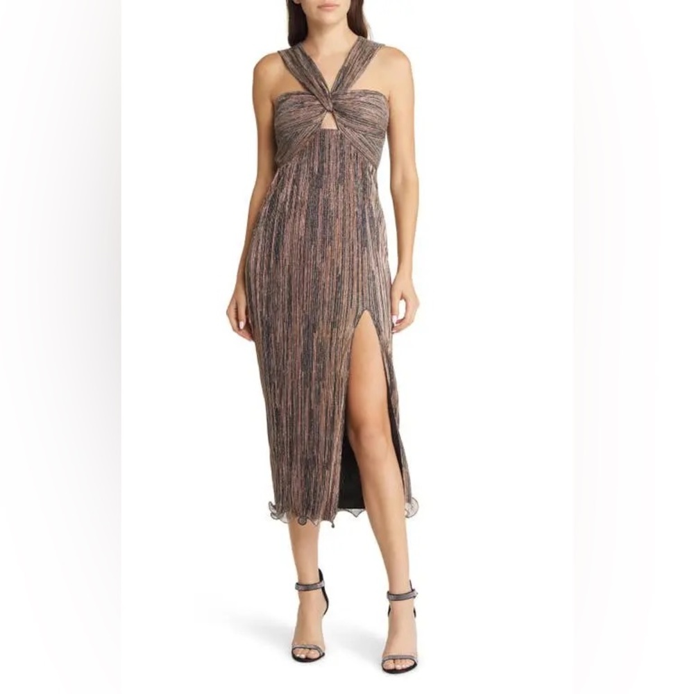 SAYLOR black and gold Midi Dress